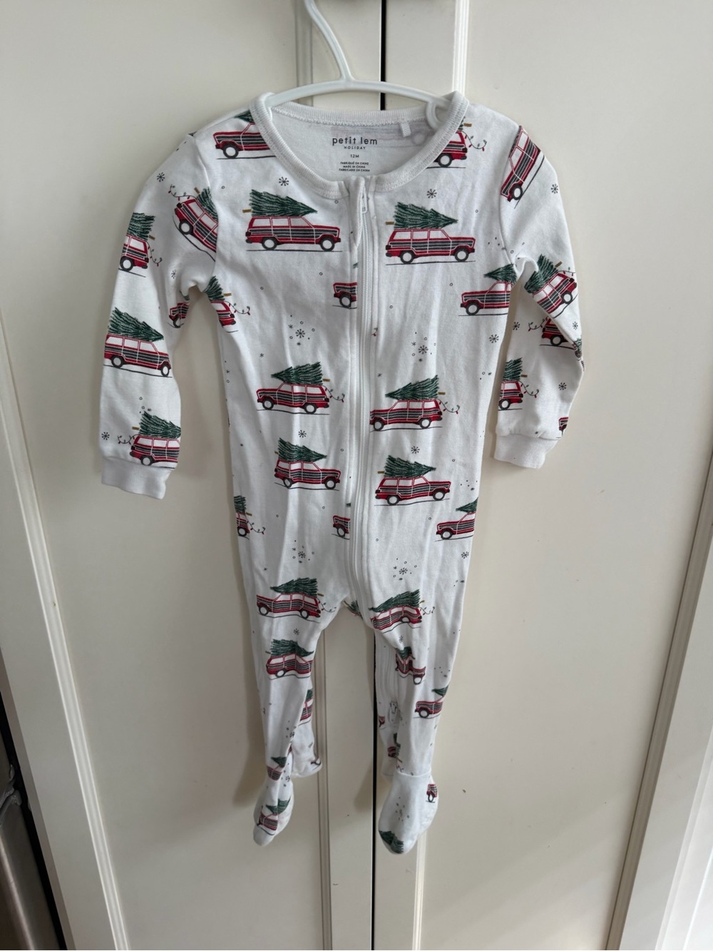 petit lem 12m White christmas Holiday Tree One-Piece Pajamas